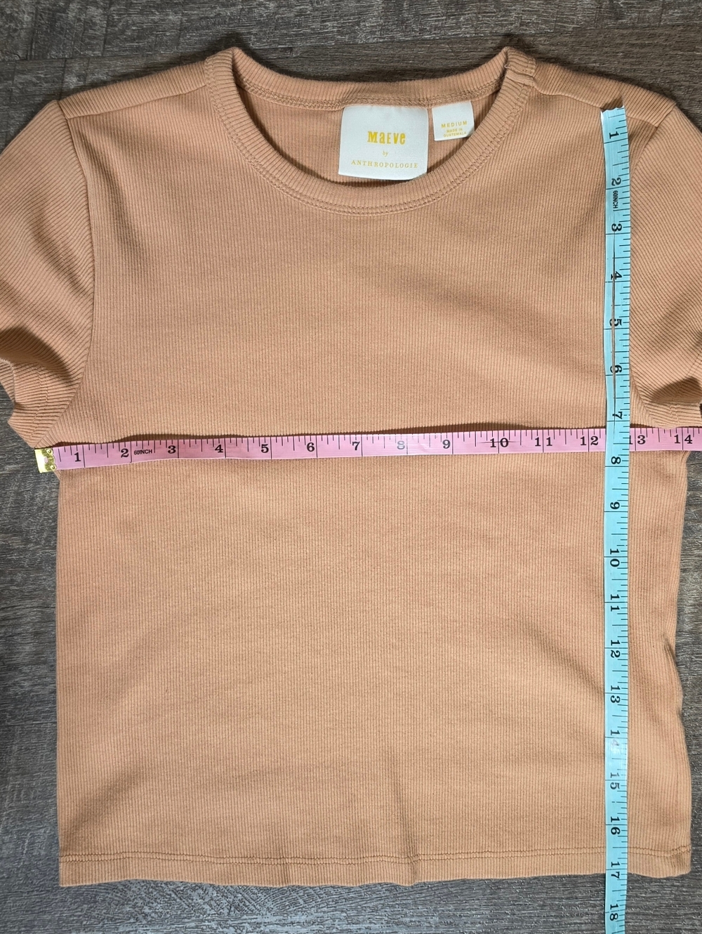 Anthropologie Maeve Short-Sleeve Ribbed Crop Top Womens M Cammel Minimalist Stre - Picture 8 of 11